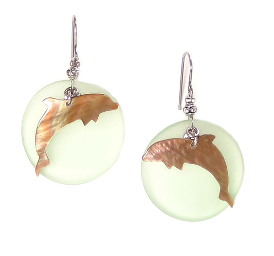 Green Dolphin Seaglass Earrings