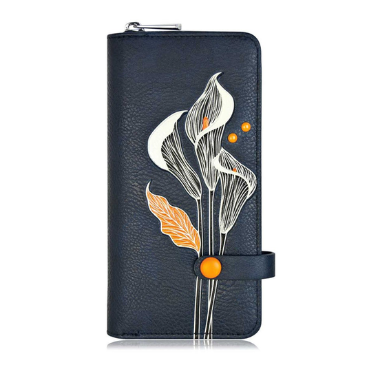 ESPE Calla Vegan Leather Ladies Clutch Wallet with Tonal Floral Appliqué