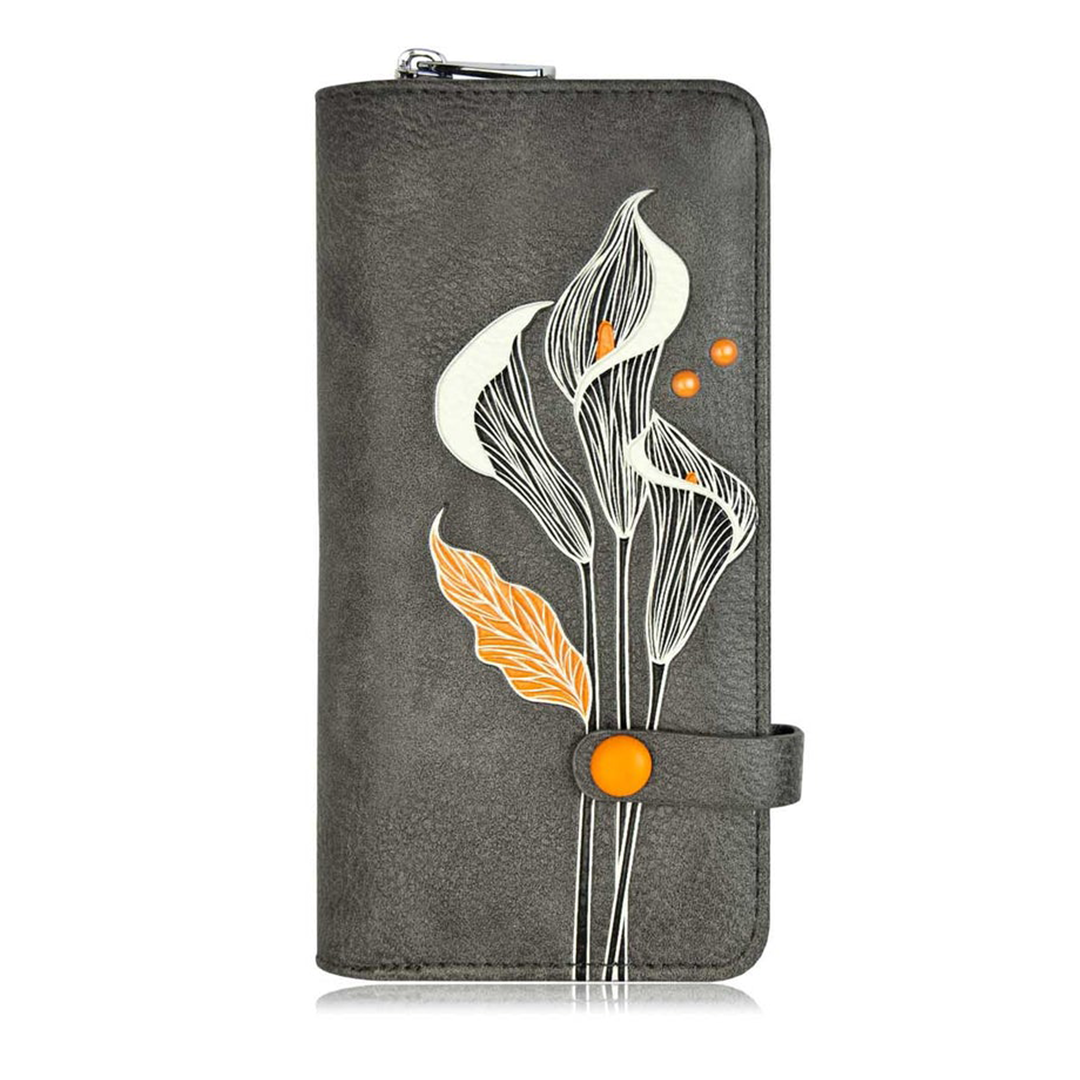 ESPE Calla Vegan Leather Ladies Clutch Wallet with Tonal Floral Appliqué