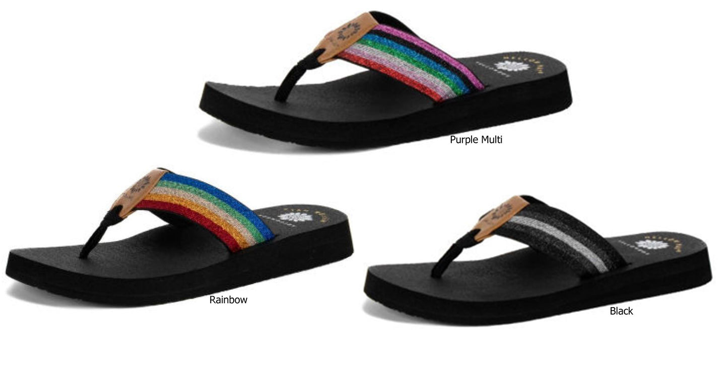 Yellow Box | FEBE Stretchy Shimmer Stripe Flip Flops with Mellow Mat Sole