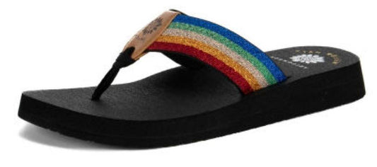 Yellow Box | FEBE Stretchy Shimmer Stripe Flip Flops with Mellow Mat Sole