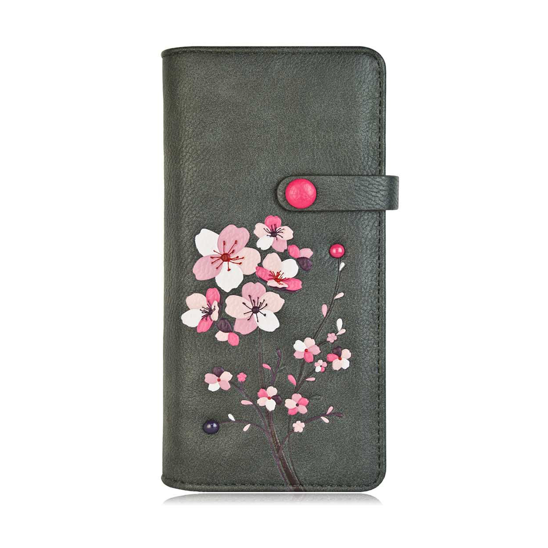 ESPE Gemma Vegan Leather Long Wallet with Cherry Blossom Appliqué