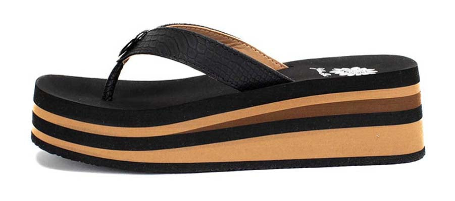 Yellow Box | KAIJA Embossed Strap Retro Striped Platform Flip Flops