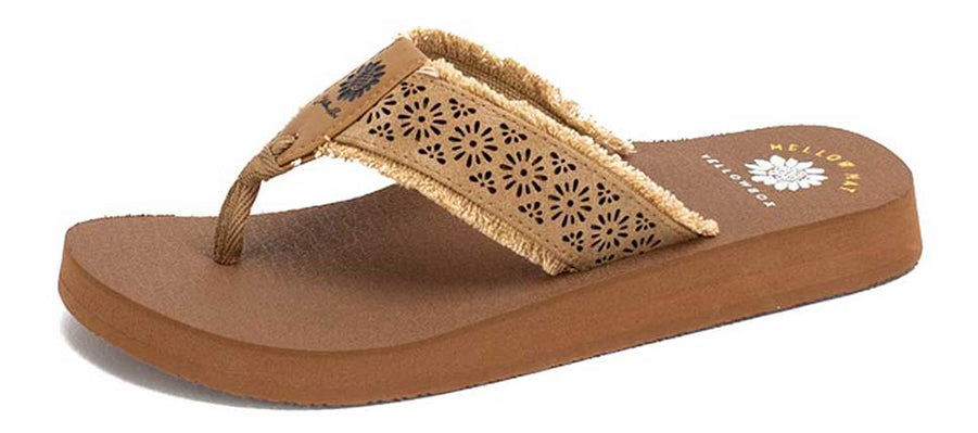 Yellow Box | NERISA Laser Cut Pattern with Fringe Flip Flops (EVA Sole)