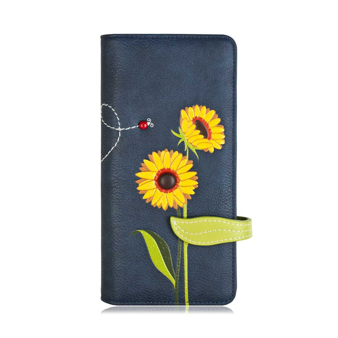 ESPE Sunflower Vegan Leather Long Wallet with Blooming Sunflower Motif