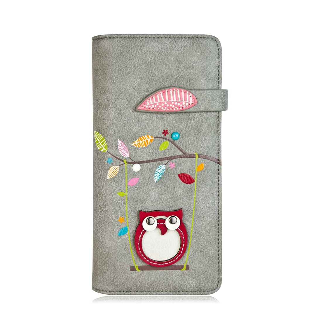 ESPE Swing Vegan Leather Long Wallet with Whimsical Owl Motif