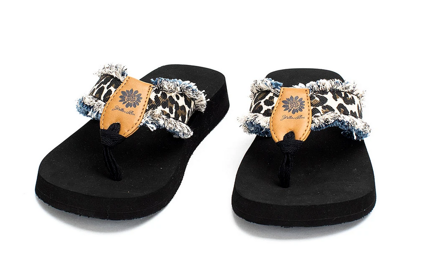 Yellow Box | FAYTH Cheetah Print and Fringe Flip Flops with EVA Sole