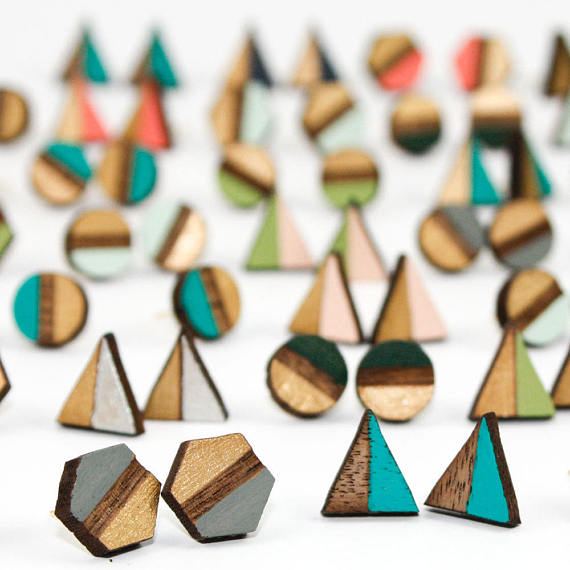 Wooden Geo Stud Earrings OAS1