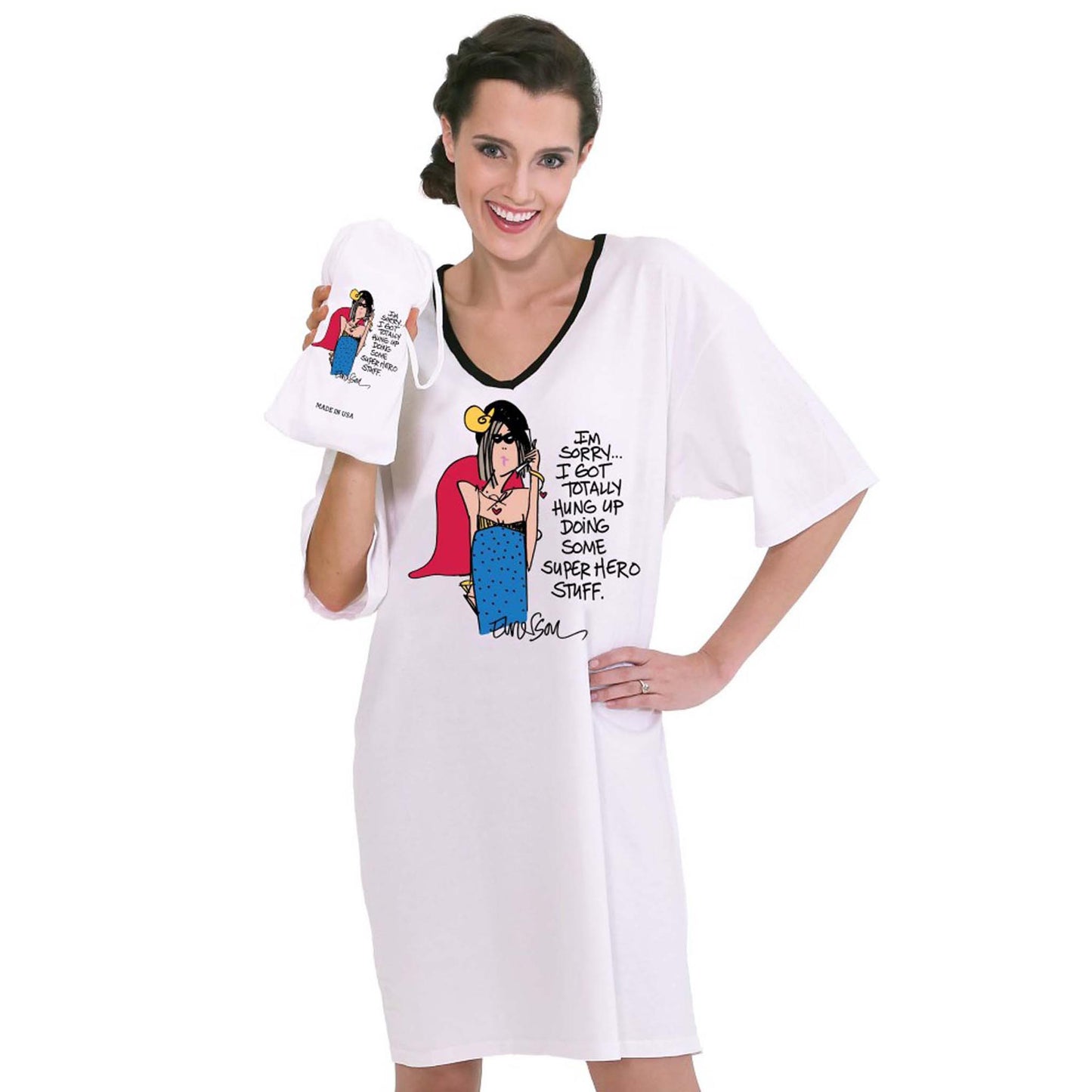 Emerson Street Clothing Co. | I'm Sorry, I Got Totally Hung up Doing Some Superhero Stuff | Ladies Whimsical Nightshirt