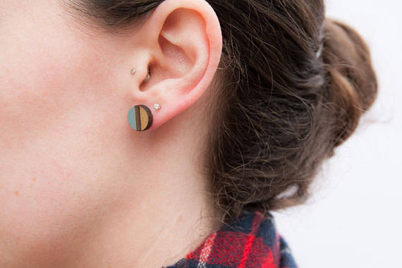 Wooden Geo Stud Earrings OAS1