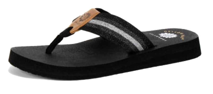 Yellow Box | FEBE Stretchy Shimmer Stripe Flip Flops with Mellow Mat Sole