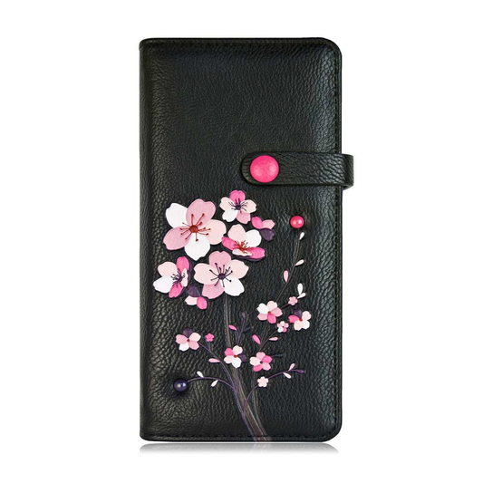 ESPE Gemma Vegan Leather Long Wallet with Cherry Blossom Appliqué