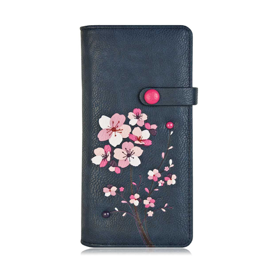 ESPE Gemma Vegan Leather Long Wallet with Cherry Blossom Appliqué