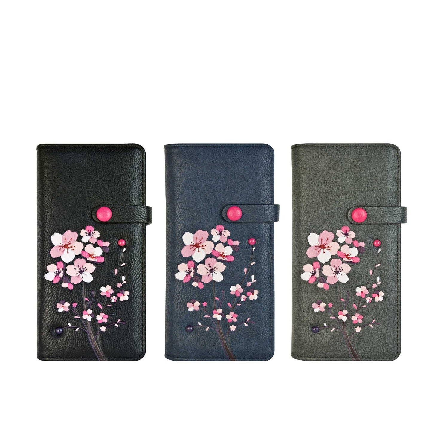 ESPE Gemma Vegan Leather Long Wallet with Cherry Blossom Appliqué