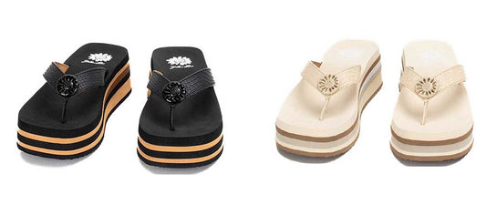 Yellow Box | KAIJA Embossed Strap Retro Striped Platform Flip Flops