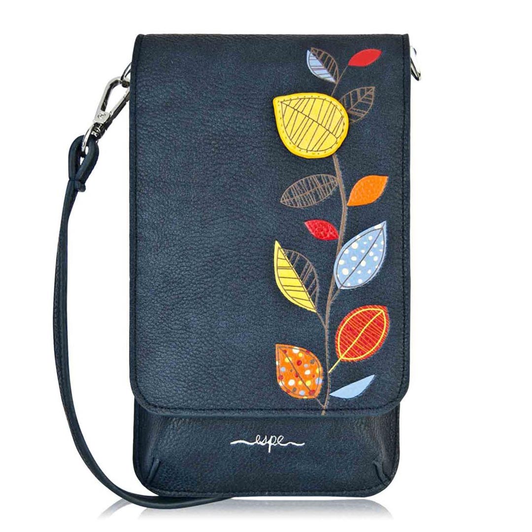 ESPE Maria RFID-Protected Vegan Leather Mini Cell Phone Purse with Autumn Leaf Motif