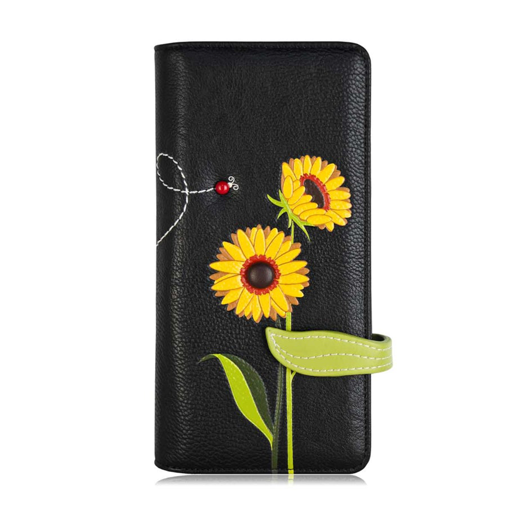 ESPE Sunflower Vegan Leather Long Wallet with Blooming Sunflower Motif
