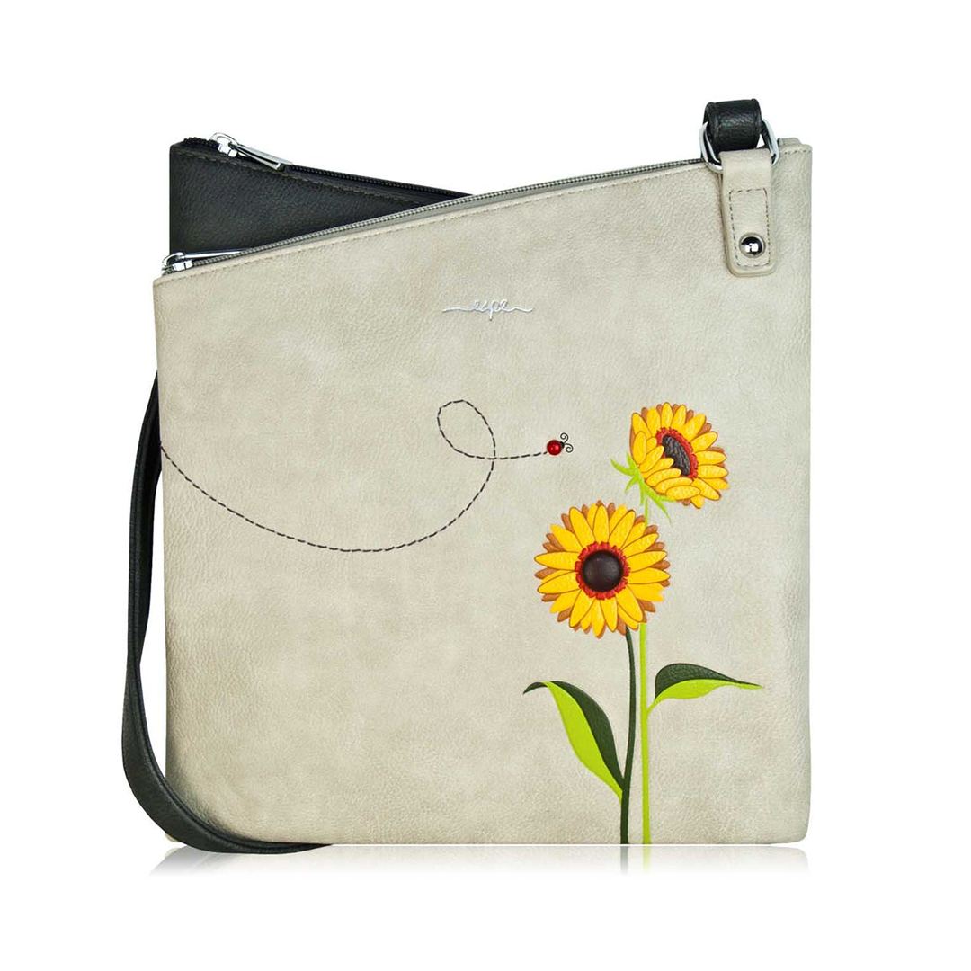 ESPE Sunflower Vegan Leather Messenger Handbag with Blooming Sunflower Motif