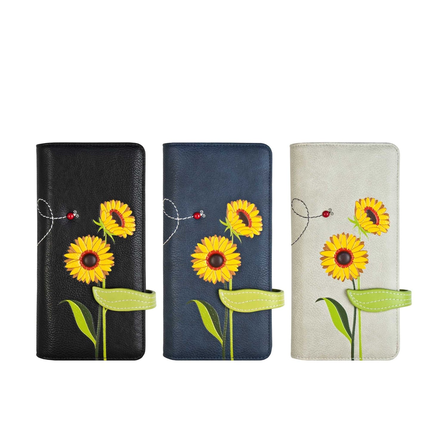 ESPE Sunflower Vegan Leather Long Wallet with Blooming Sunflower Motif