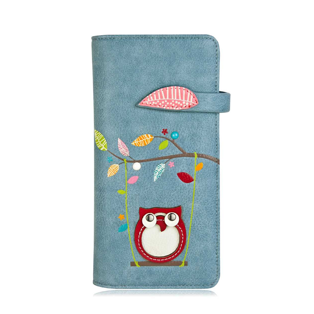 ESPE Swing Vegan Leather Long Wallet with Whimsical Owl Motif