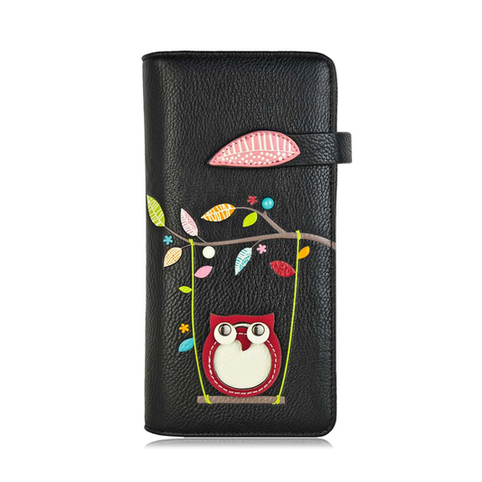 ESPE Swing Vegan Leather Long Wallet with Whimsical Owl Motif